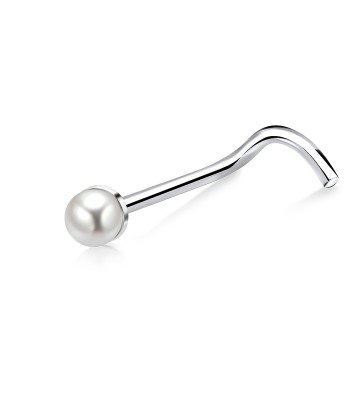 2mm Pearl Silver Curved Nose Stud NSKB-148p